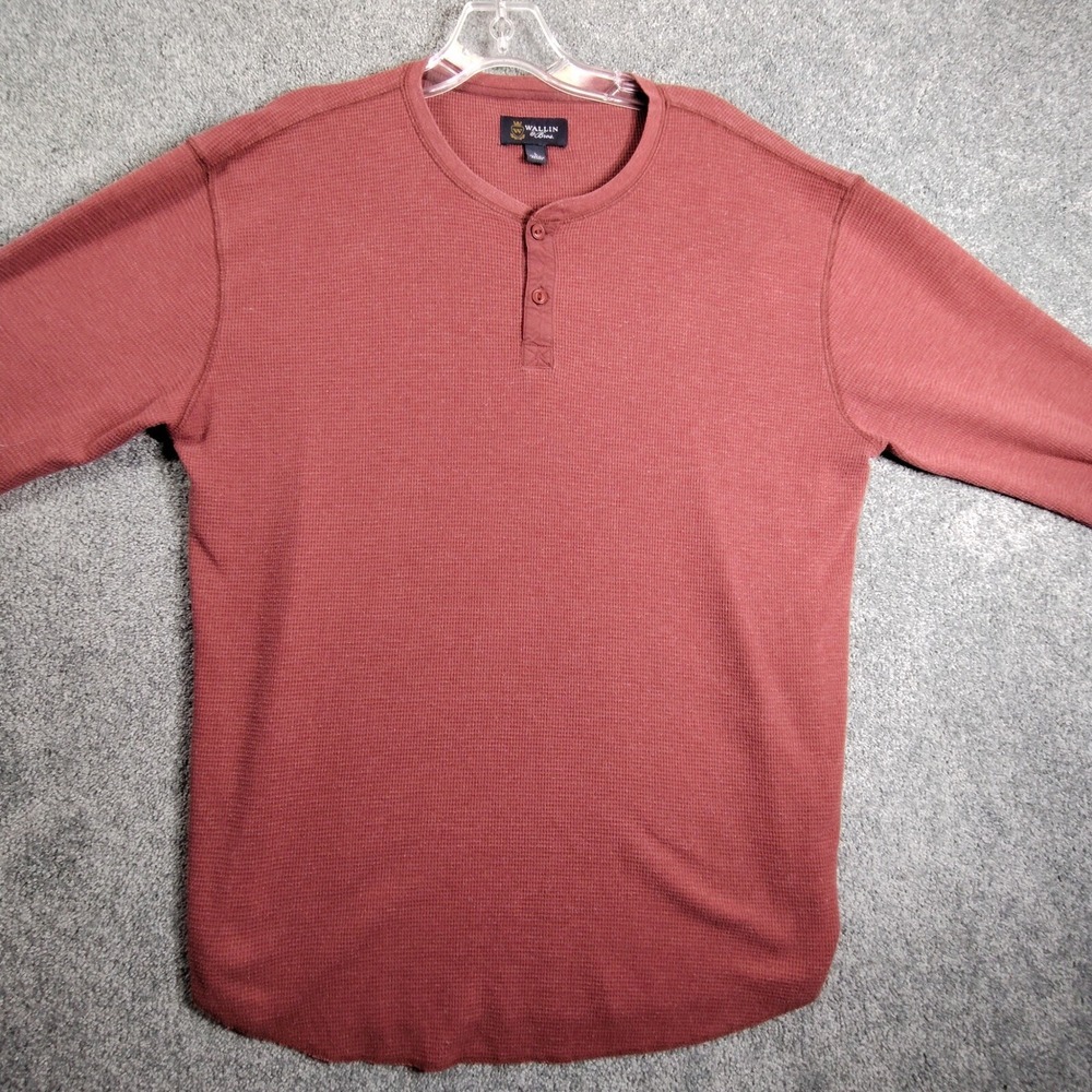 Wallin & Bros Mens‎ Henley Shirt Long Sleeve Waffle Knit Burgundy Red Size L